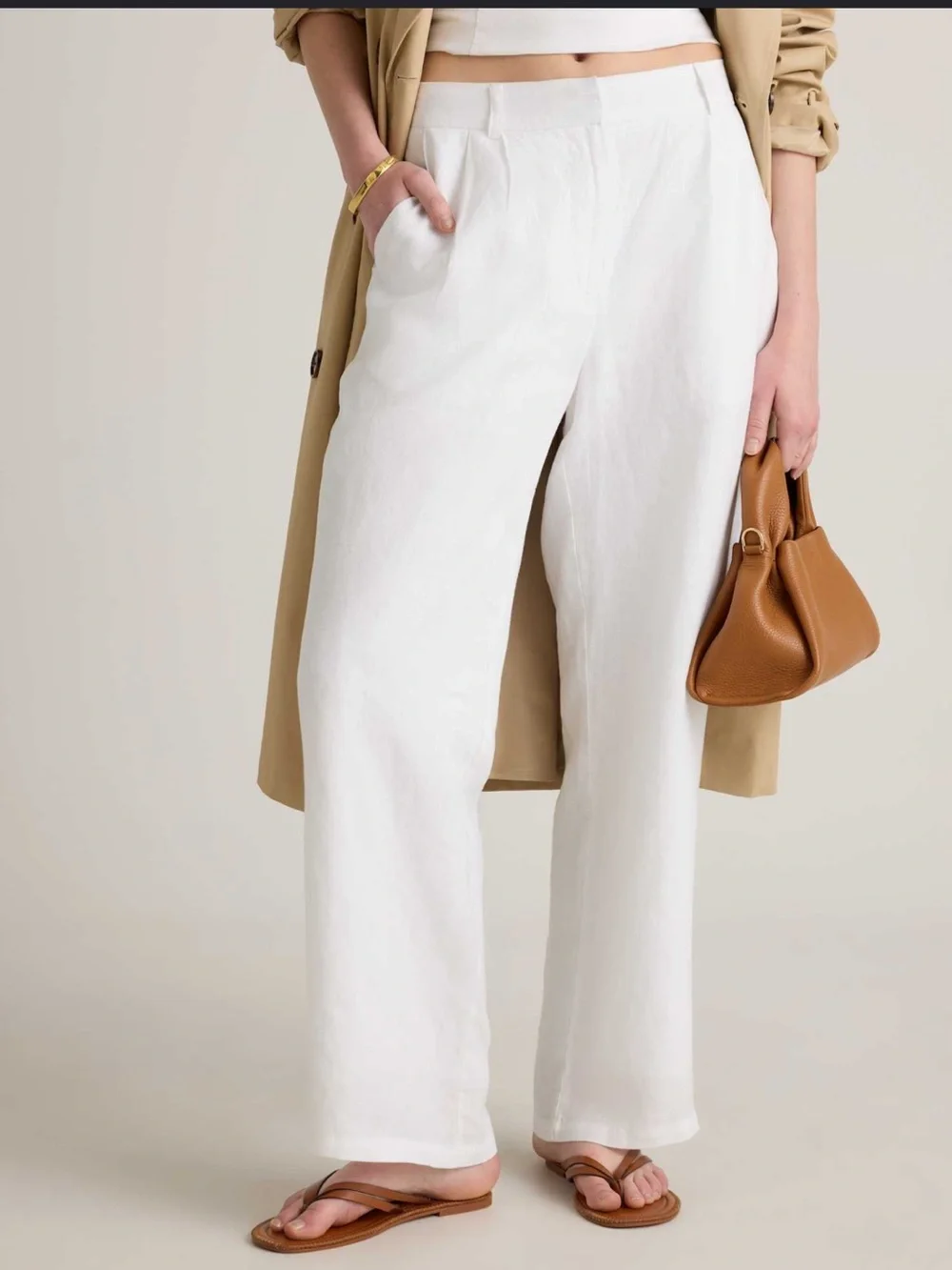 Quince 100% European Linen Wide Leg Pants - White Size 14